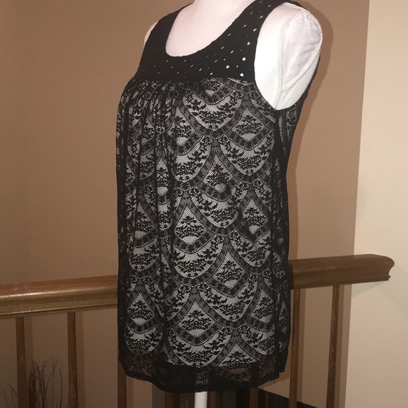 LOFT Tops - Ann Taylor LOFT black eyelet and lace tank top